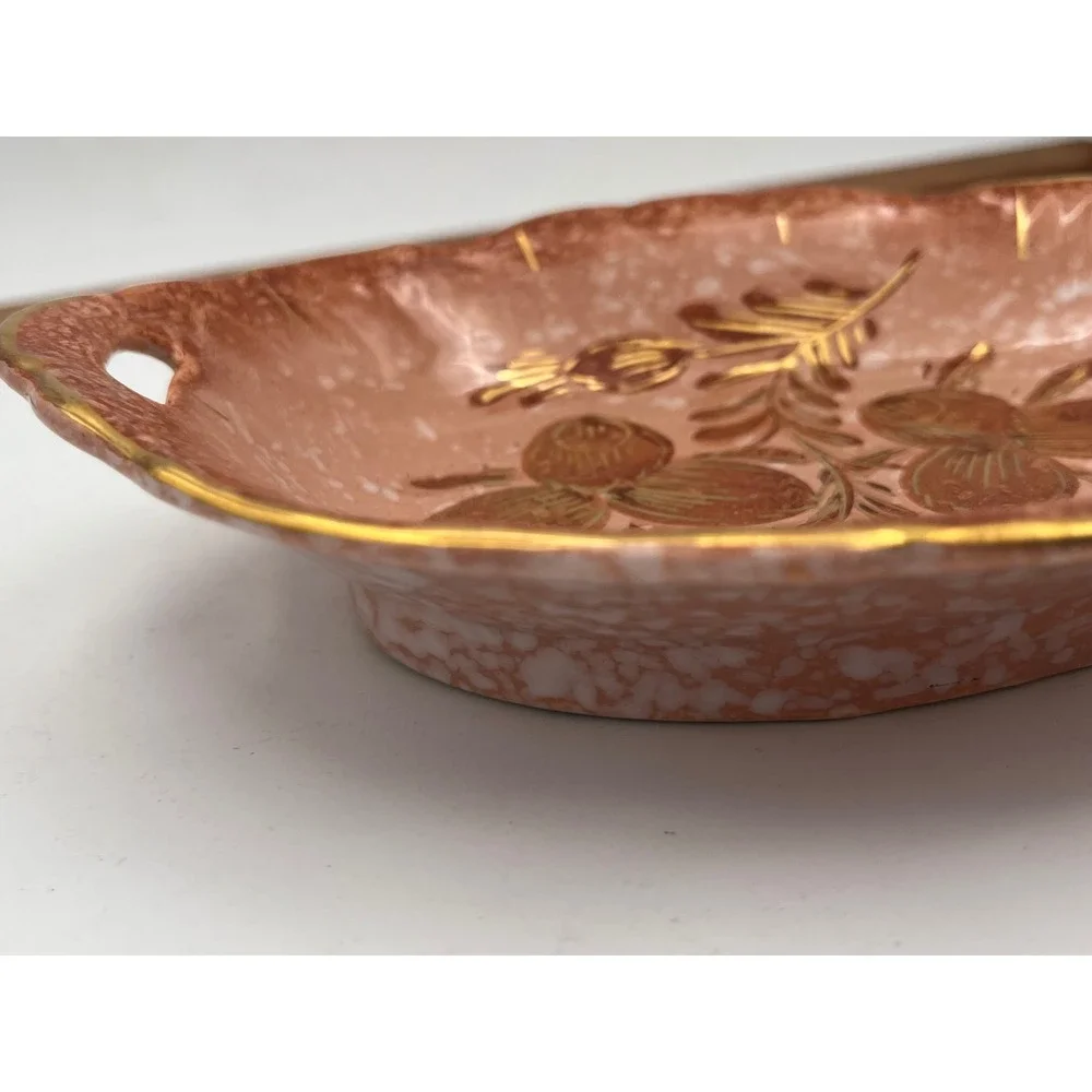 Vtg MCM Capri Holland Ceramic Platter Pink Gold Rose Spongeware 3/4004 Signed